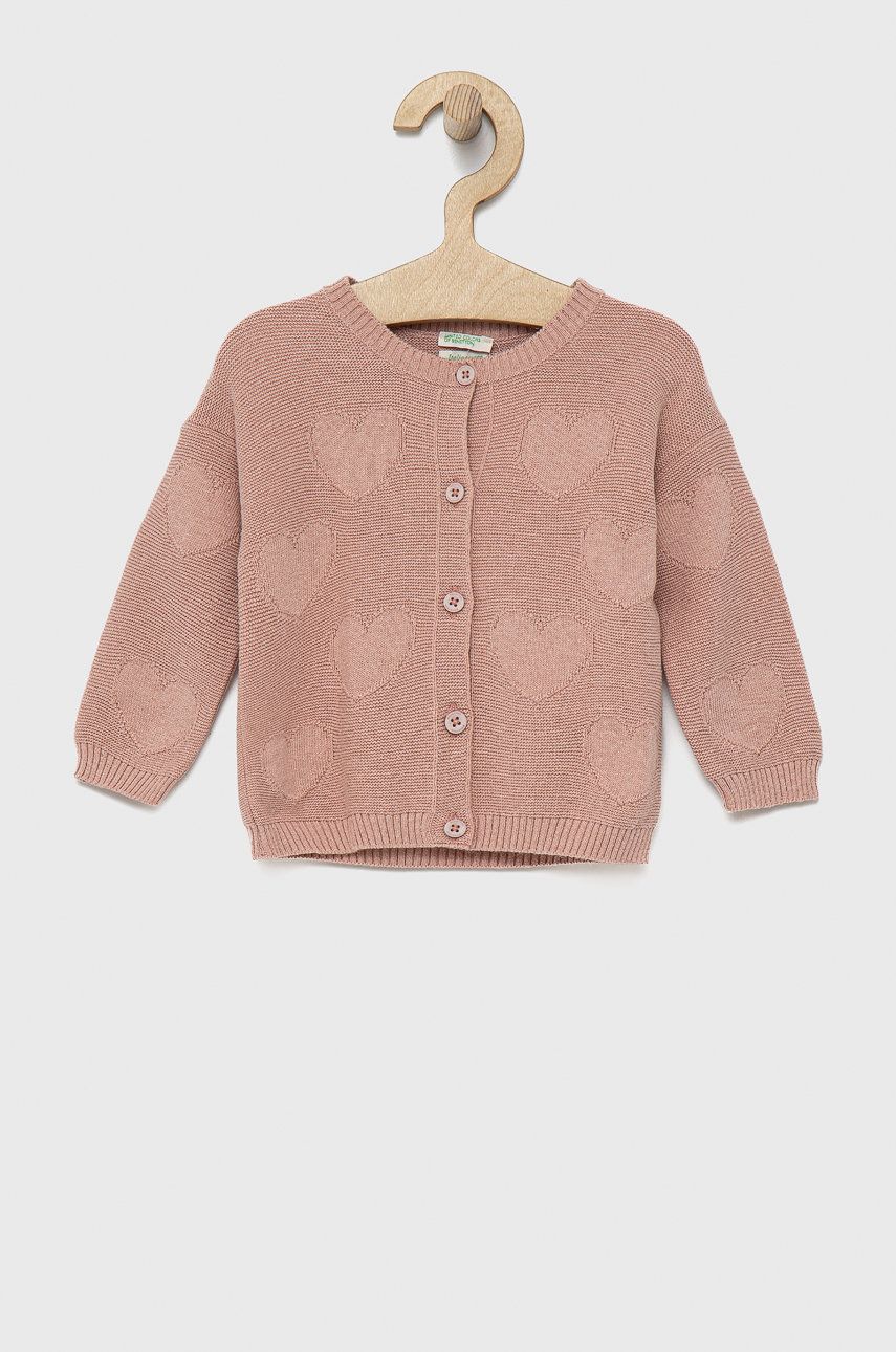 United Colors of Benetton kardigan dziecięcy kolor różowy lekki
