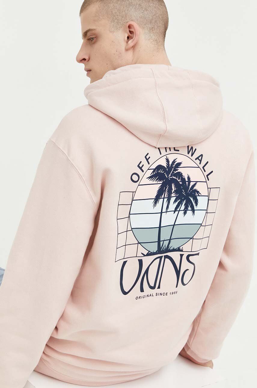 Vans bluza bawełniana męska kolor różowy z kapturem z nadrukiem