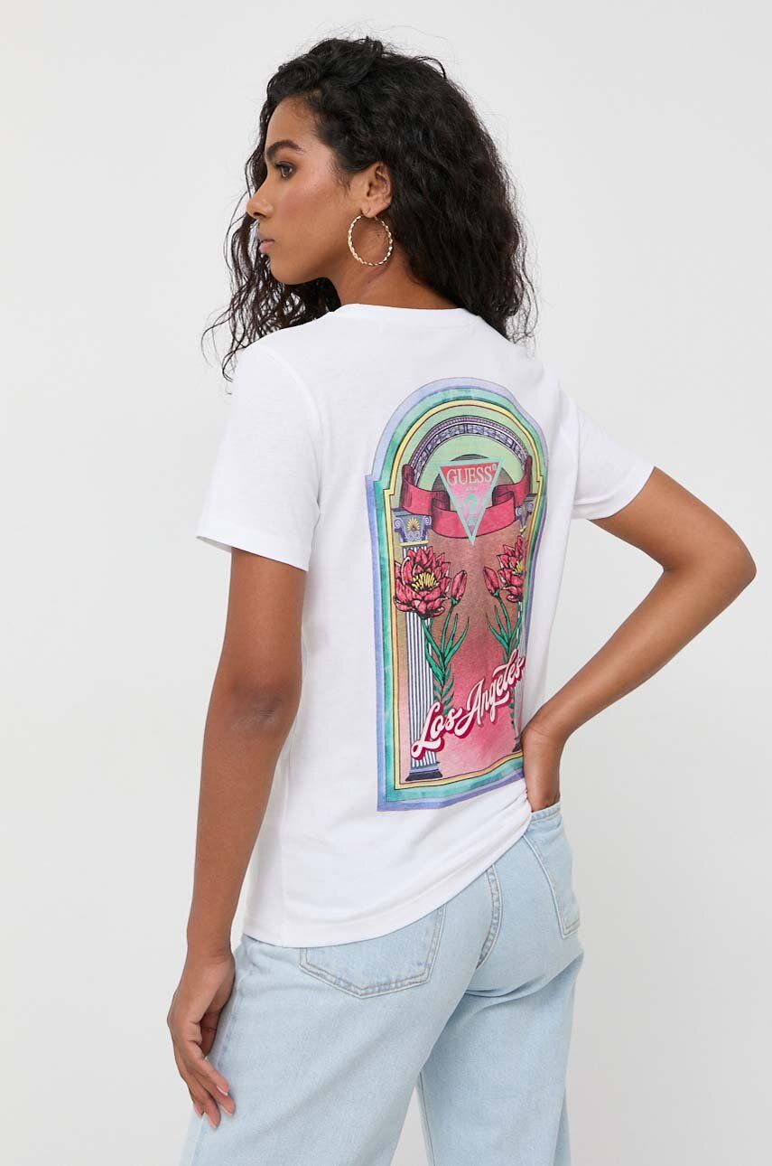 Guess t-shirt bawełniany kolor biały