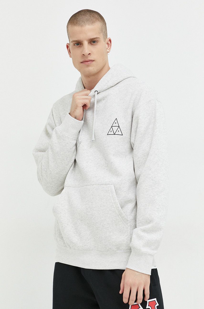 HUF bluza męska kolor szary z kapturem z nadrukiem