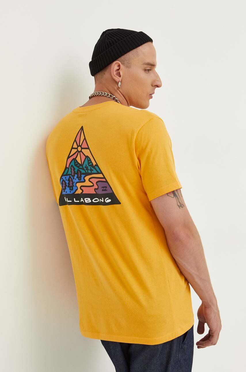 Billabong t-shirt bawełniany kolor żółty z nadrukiem