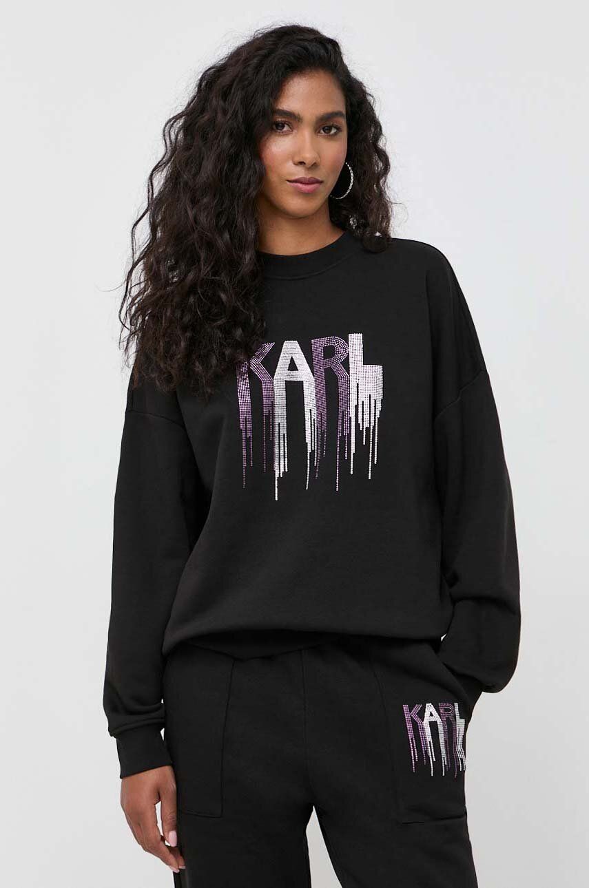 Karl Lagerfeld bluza damska kolor czarny z aplikacją