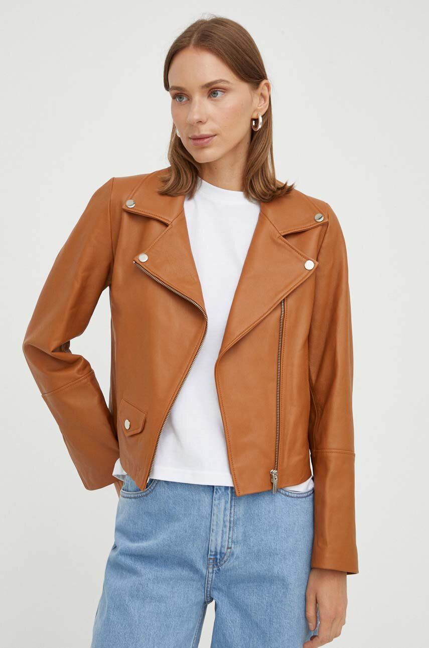 Alohas ramoneska skórzana damska kolor beżowy przejściowa