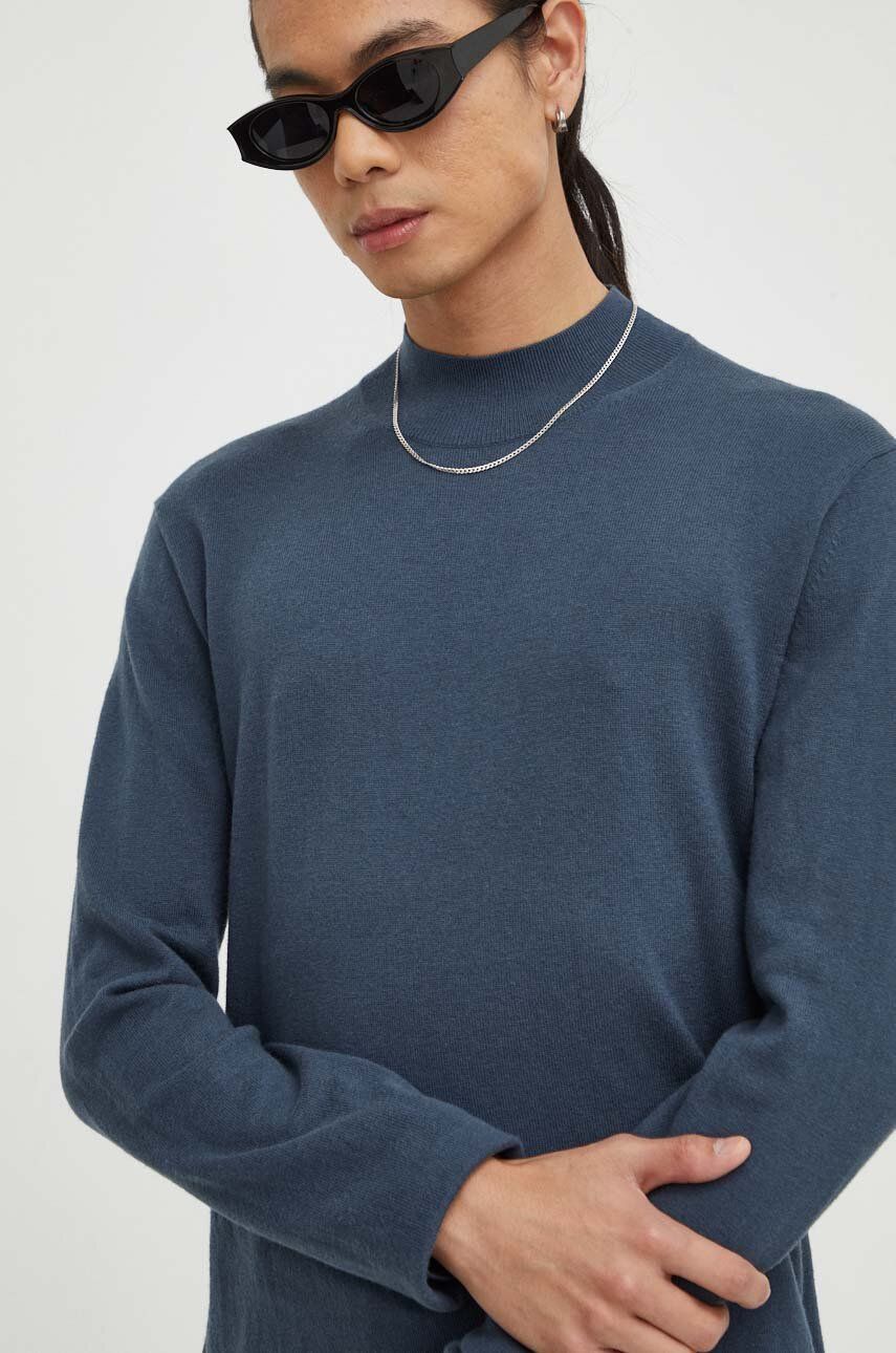 Tiger Of Sweden sweter wełniany męski kolor niebieski lekki z półgolfem