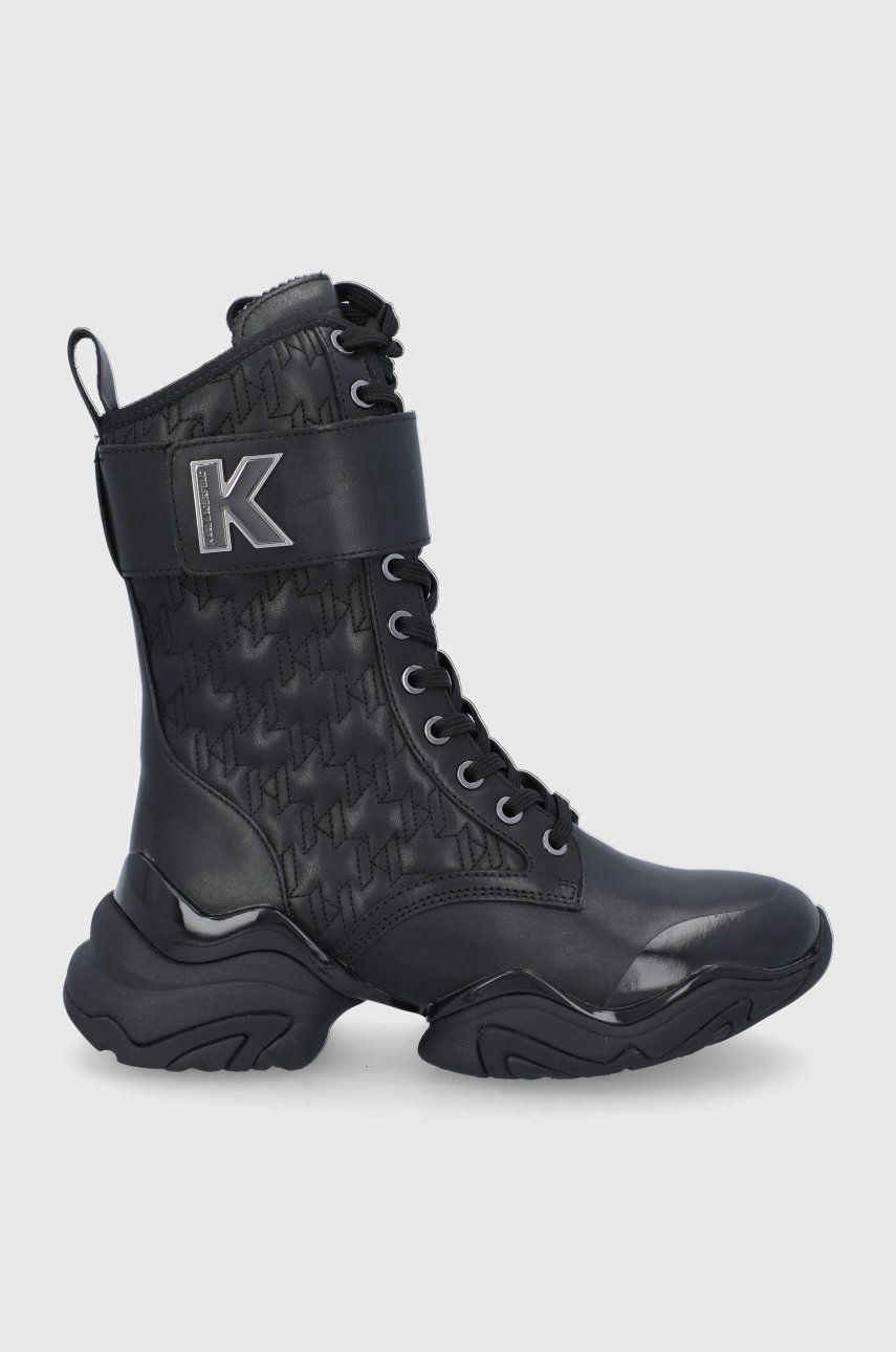 Karl Lagerfeld Workery skórzane KL62375.00X damskie kolor czarny na platformie