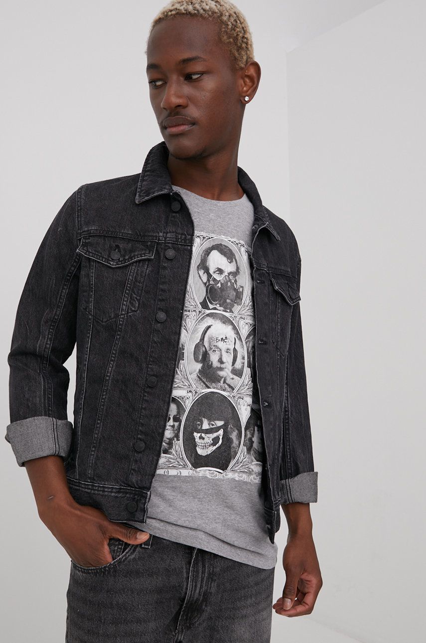 Tom Tailor kurtka jeansowa bawełniana kolor czarny przejściowa