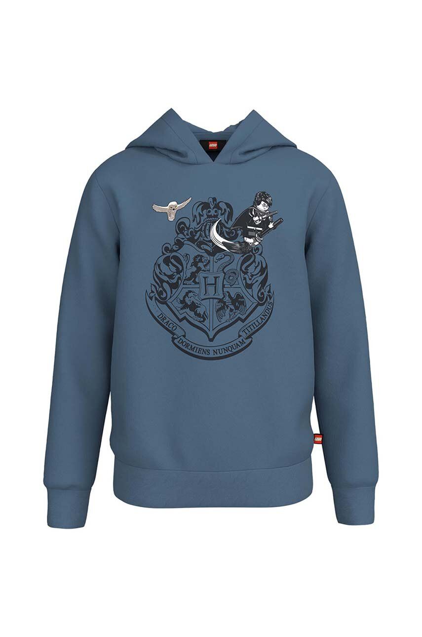 Lego bluza bawełniana dziecięca Harry Potter kolor niebieski z kapturem z nadrukiem