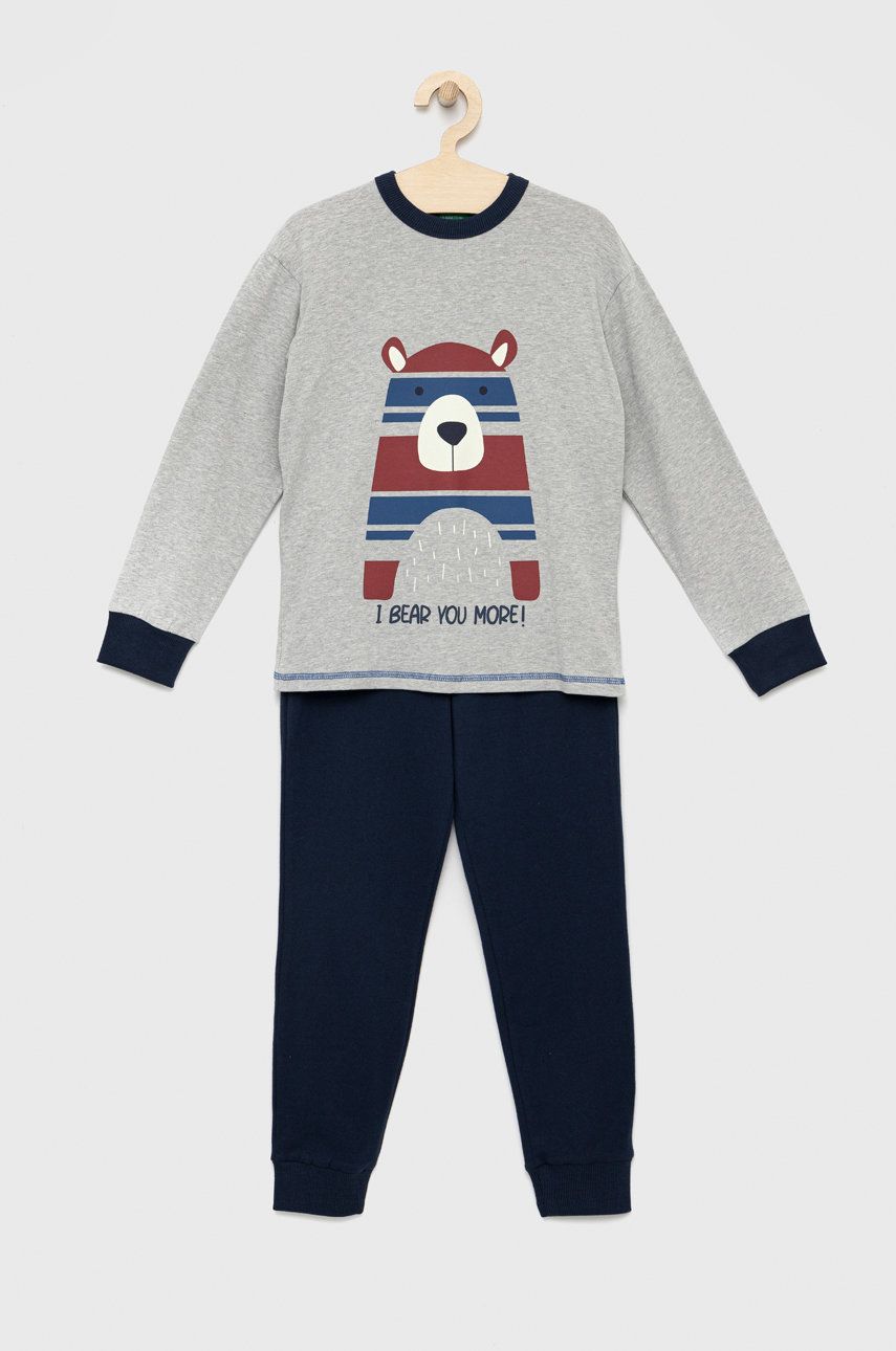 United Colors of Benetton piżama dziecięca kolor granatowy z nadrukiem
