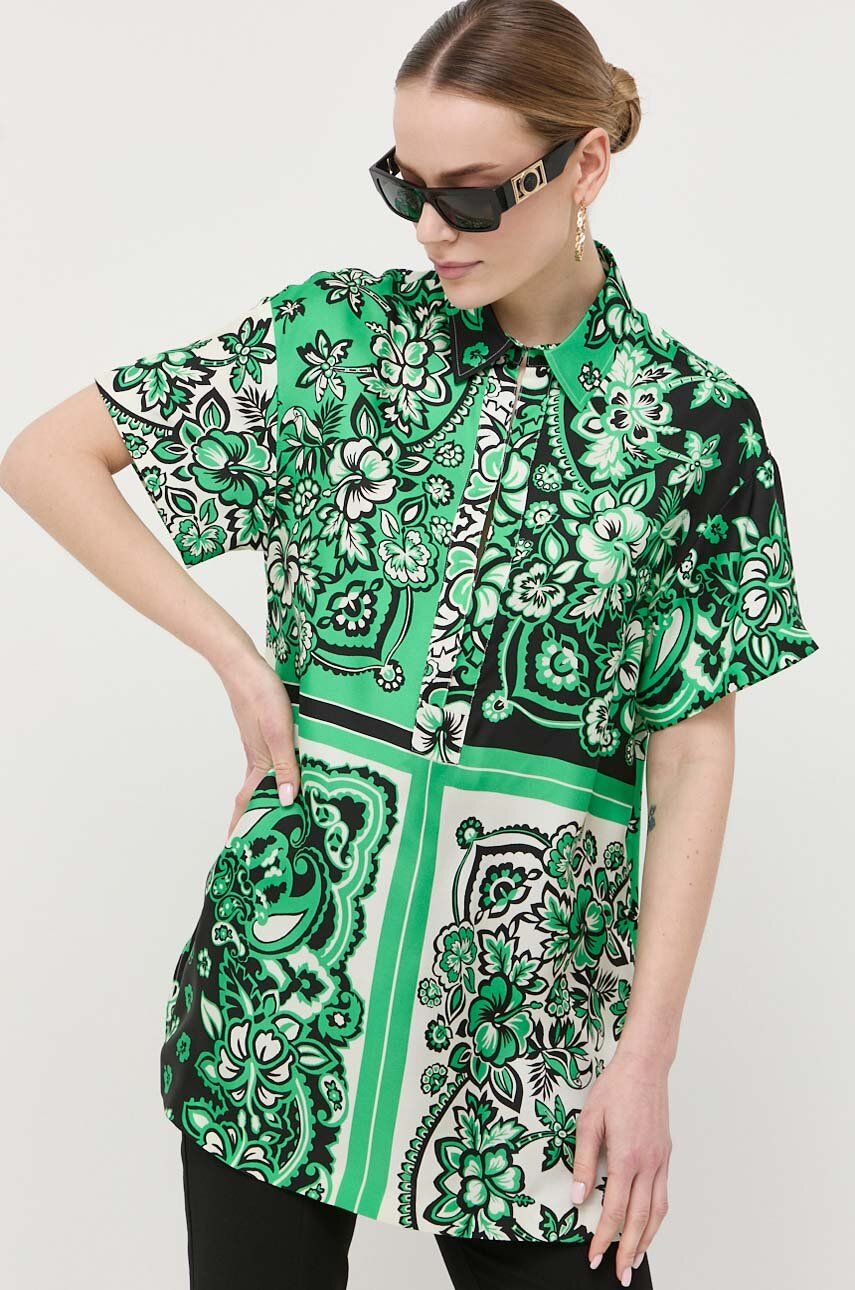 Red Valentino bluzka jedwabna kolor zielony wzorzysta