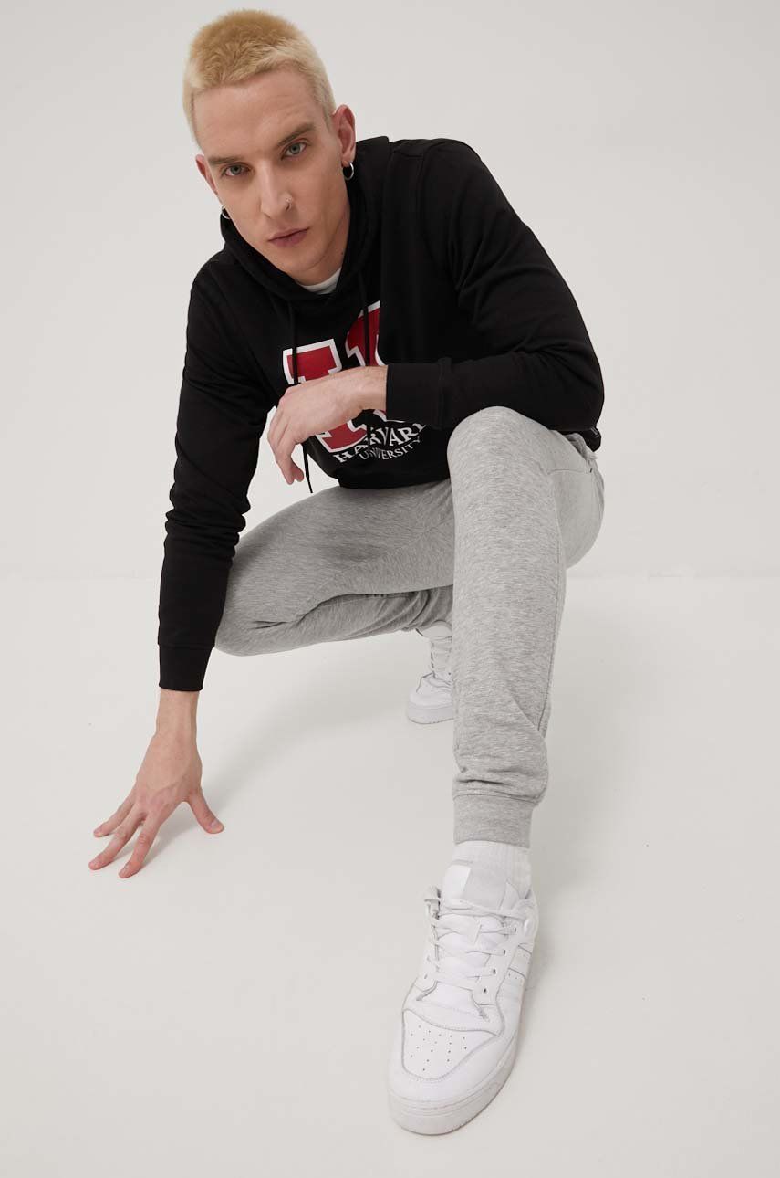 Only & Sons bluza bawełniana męska kolor czarny z kapturem z nadrukiem