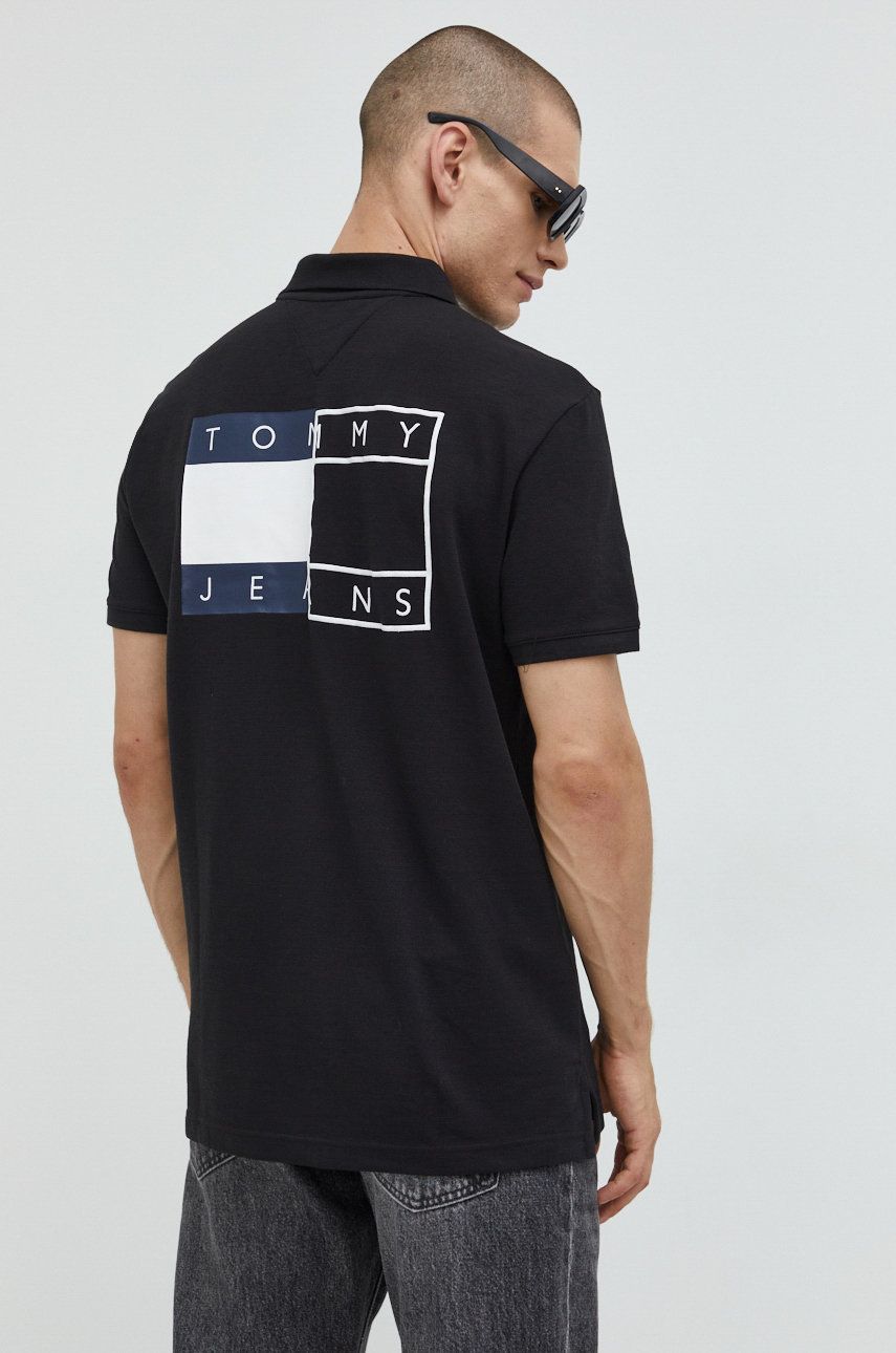 Tommy Jeans polo męski kolor czarny z aplikacją