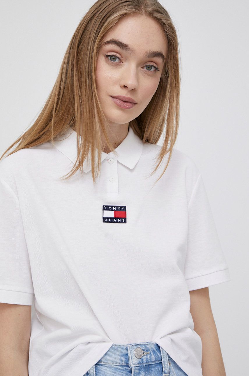 Tommy Jeans t-shirt bawełniany DW0DW10347.PPYY kolor biały z kołnierzykiem