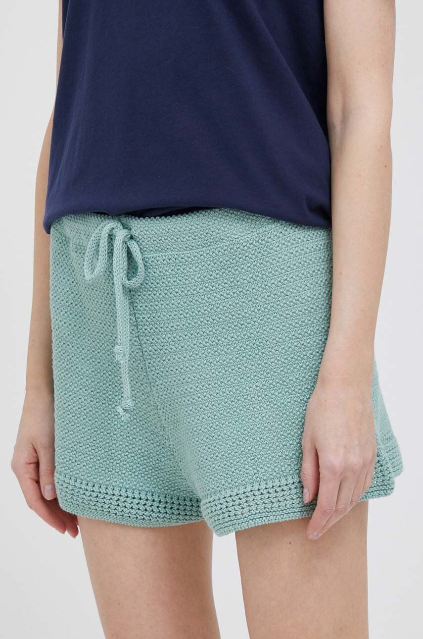 Sisley szorty bawełniane kolor turkusowy gładkie high waist