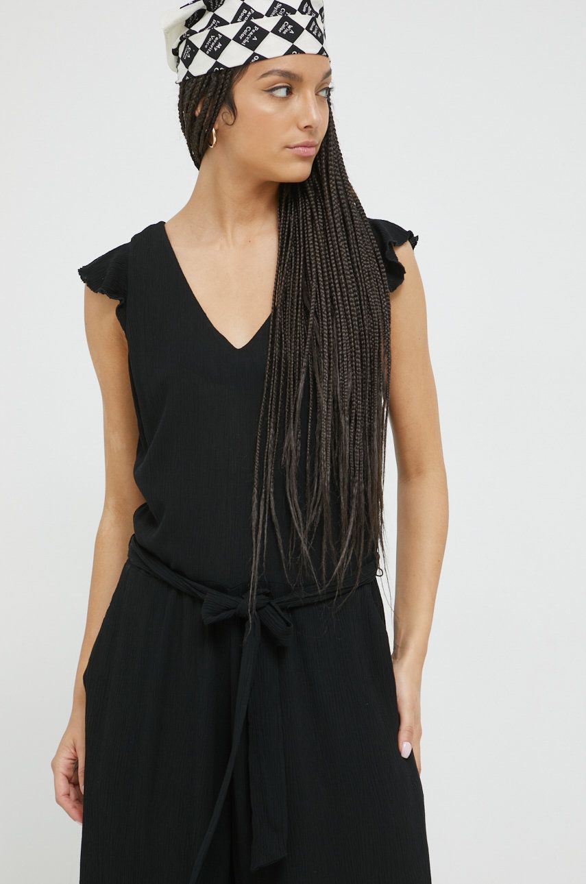 Tom Tailor kombinezon kolor czarny z dekoltem w szpic