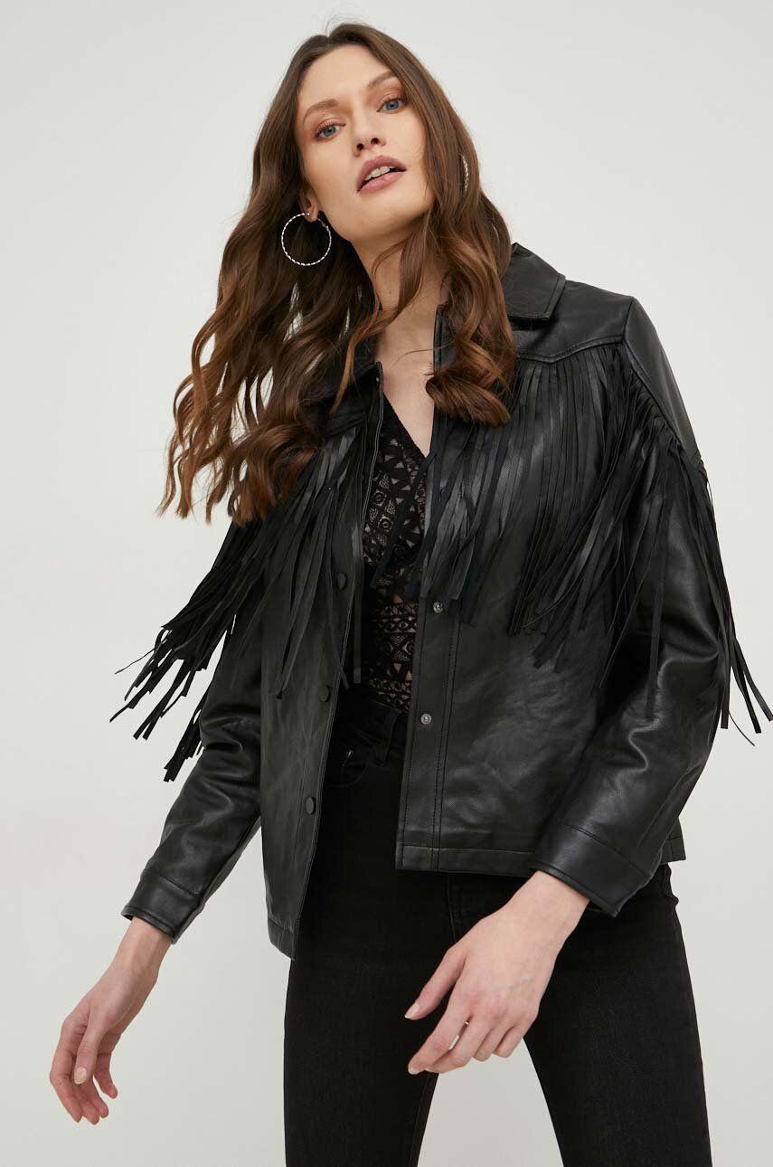 Answear Lab koszula X kolekcja limitowana SISTERHOOD damska kolor czarny regular z kołnierzykiem klasycznym