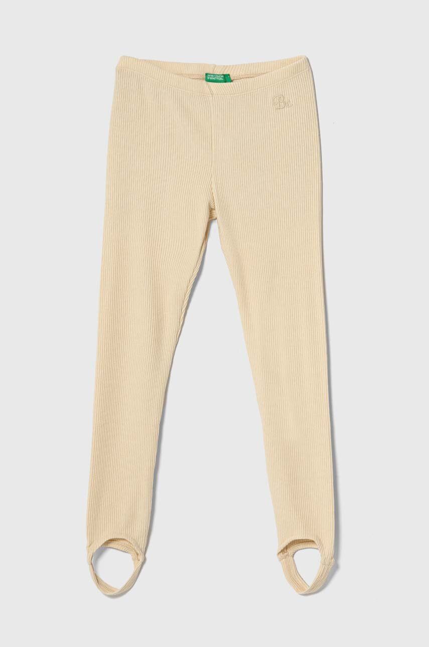 United Colors of Benetton legginsy dziecięce kolor beżowy gładkie