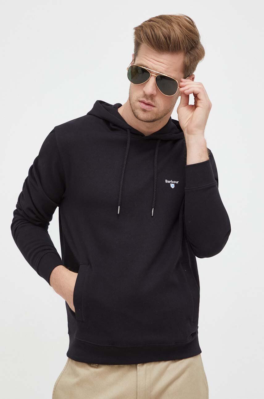 Barbour bluza bawełniana męska kolor czarny z kapturem gładka
