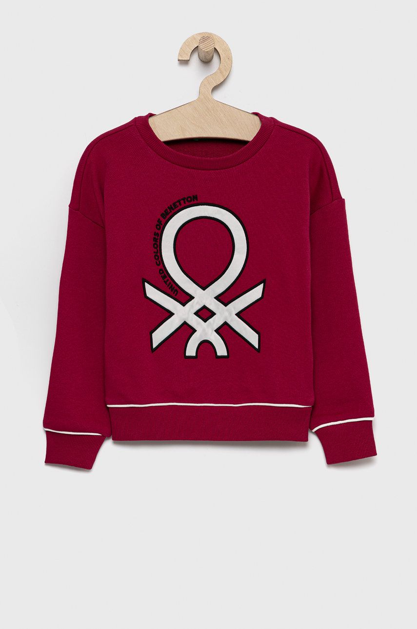 United Colors of Benetton Bluza bawełniana dziecięca kolor różowy z nadrukiem