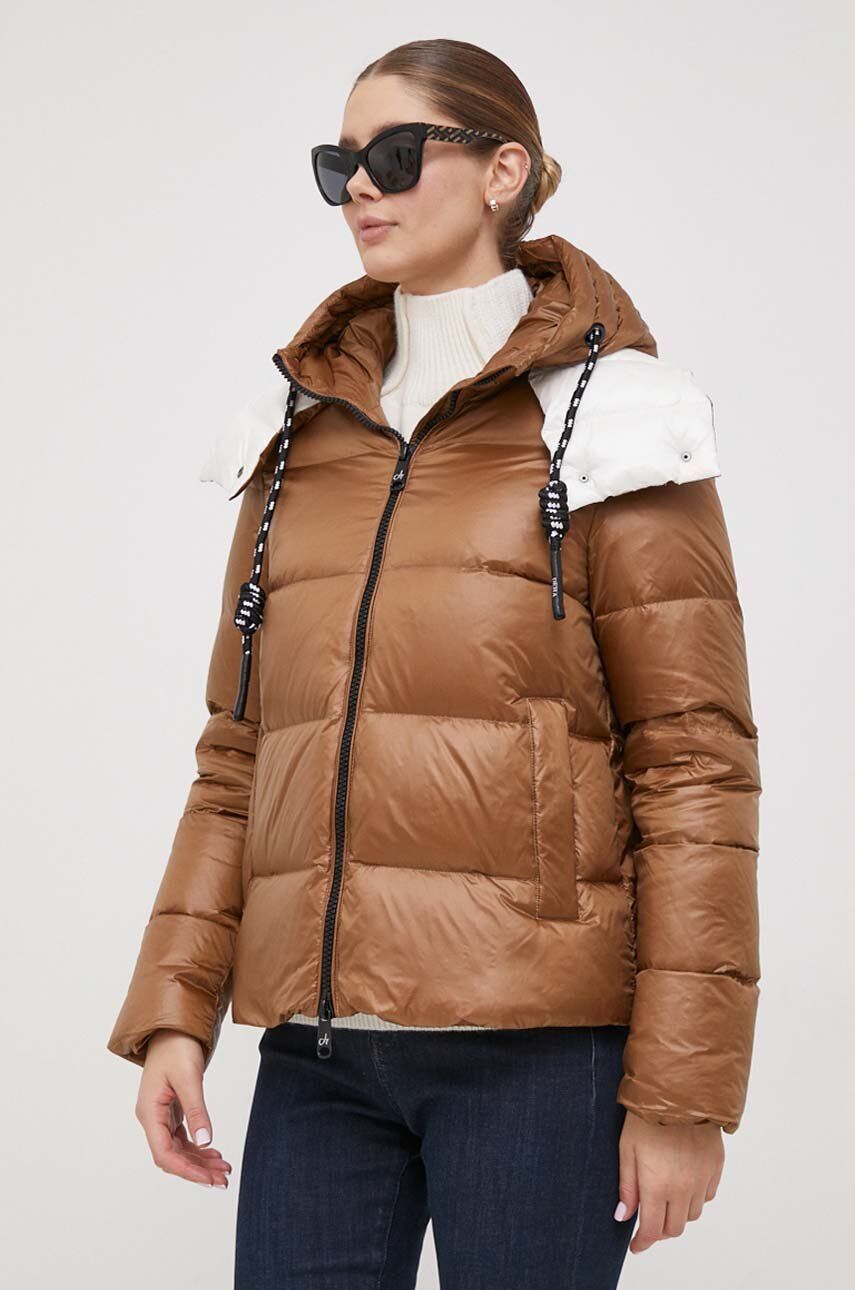 Deha kurtka puchowa damska kolor brązowy zimowa