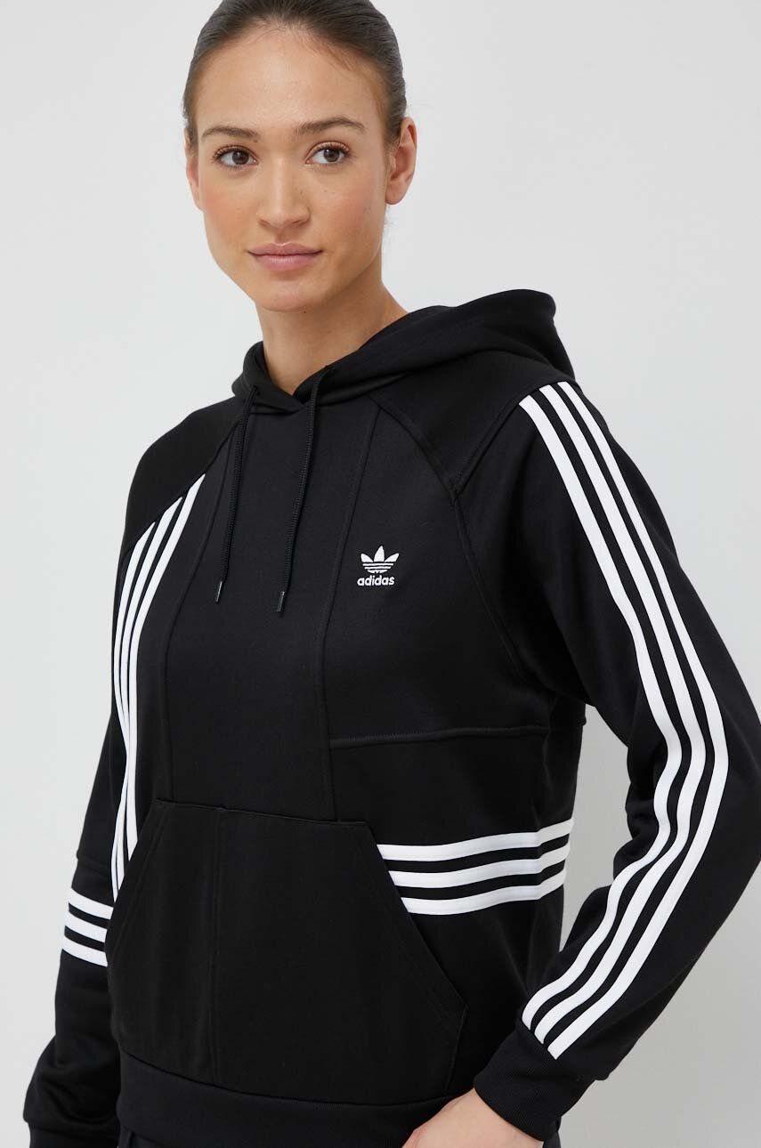 adidas Originals bluza damska kolor czarny z kapturem wzorzysta