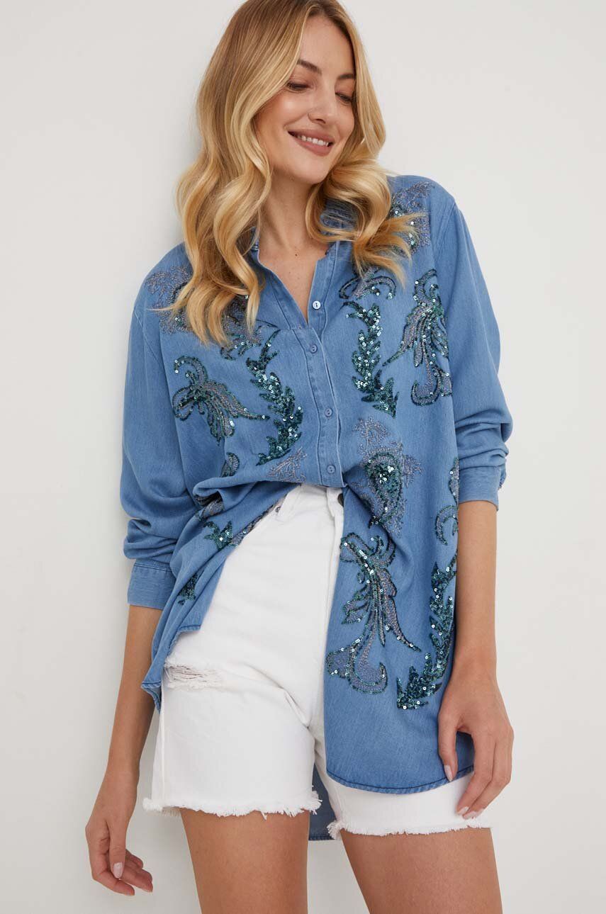 Answear Lab koszula X kolekcja limitowana BE SHERO damska kolor niebieski relaxed z kołnierzykiem klasycznym