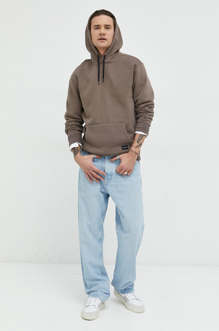 Hollister Co. bluza męska kolor brązowy z kapturem gładka