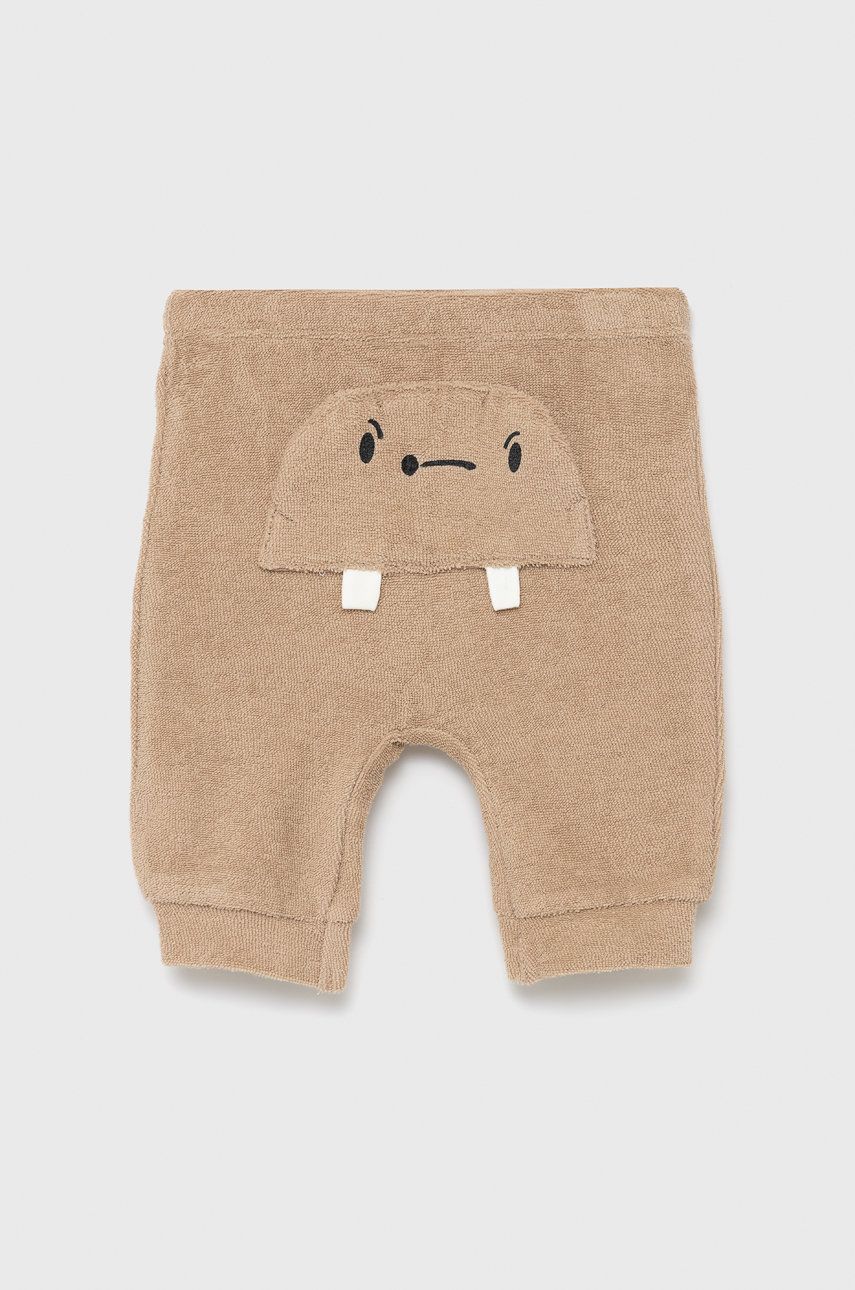 United Colors of Benetton spodnie bawełniane dziecięce kolor beżowy gładkie