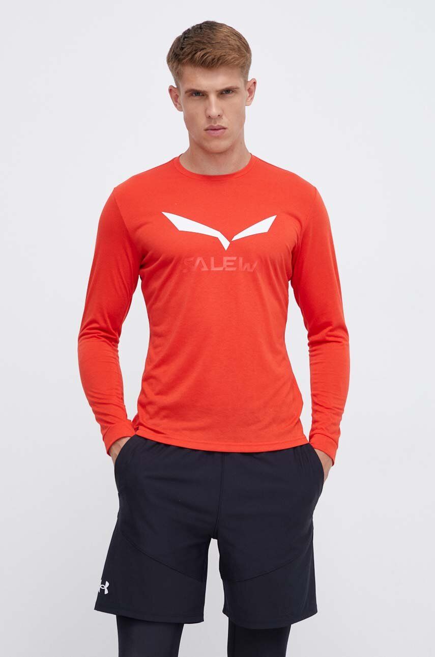 Salewa longsleeve sportowy Solidlogo kolor czerwony z nadrukiem