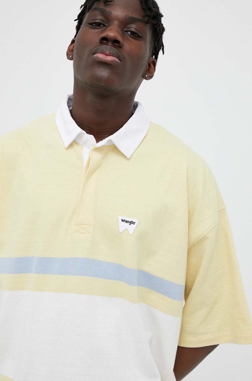 Wrangler polo bawełniane kolor żółty wzorzysty