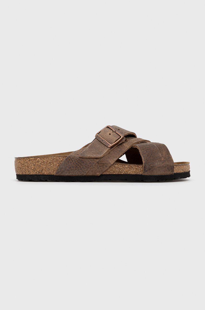 Birkenstock klapki zamszowe Lugano 1015498 męskie kolor brązowy
