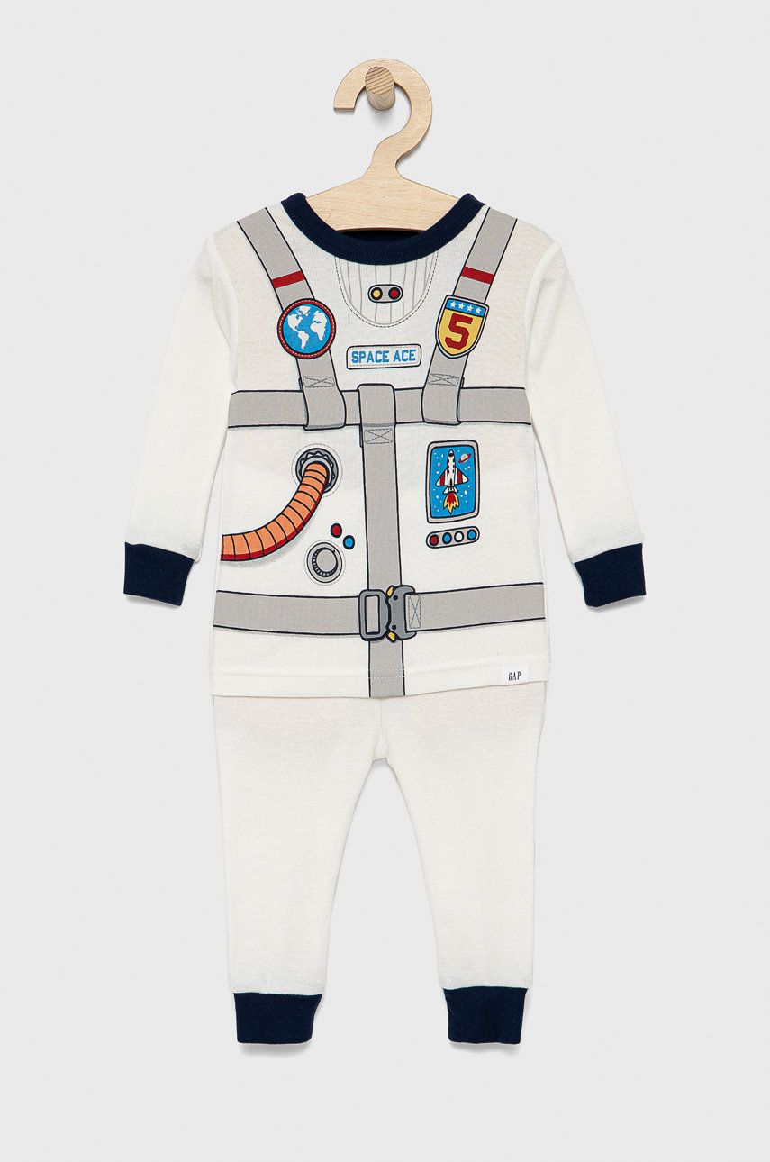 GAP Piżama bawełniana dziecięca kolor biały z nadrukiem