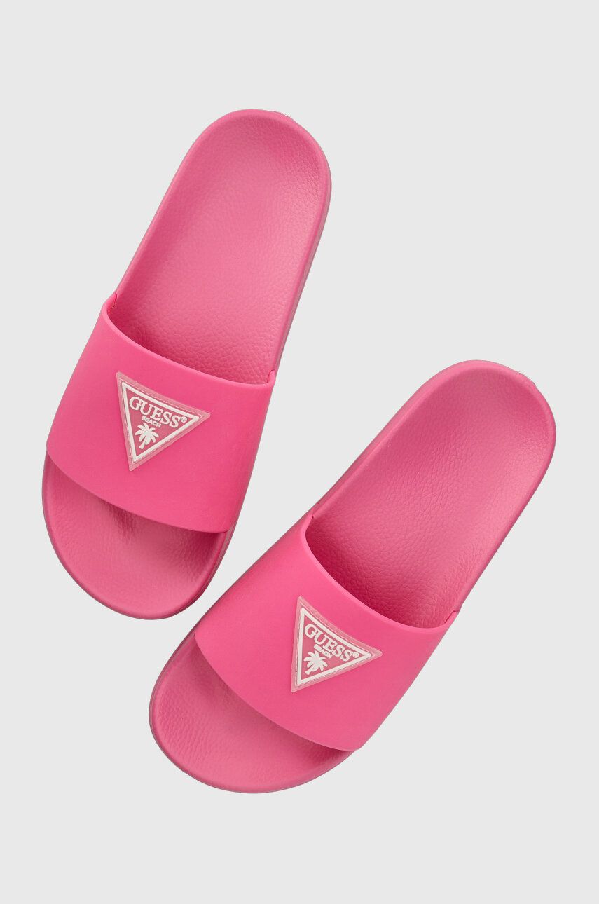 Guess klapki BEACH SLIPPERS damskie kolor różowy E3GZ12 BB00F