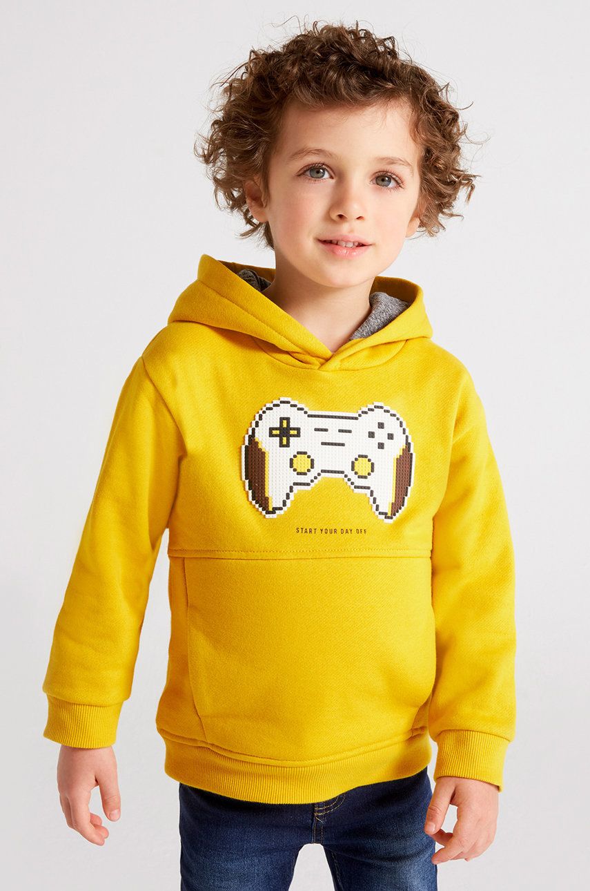 Mayoral bluza dziecięca kolor żółty z kapturem z nadrukiem