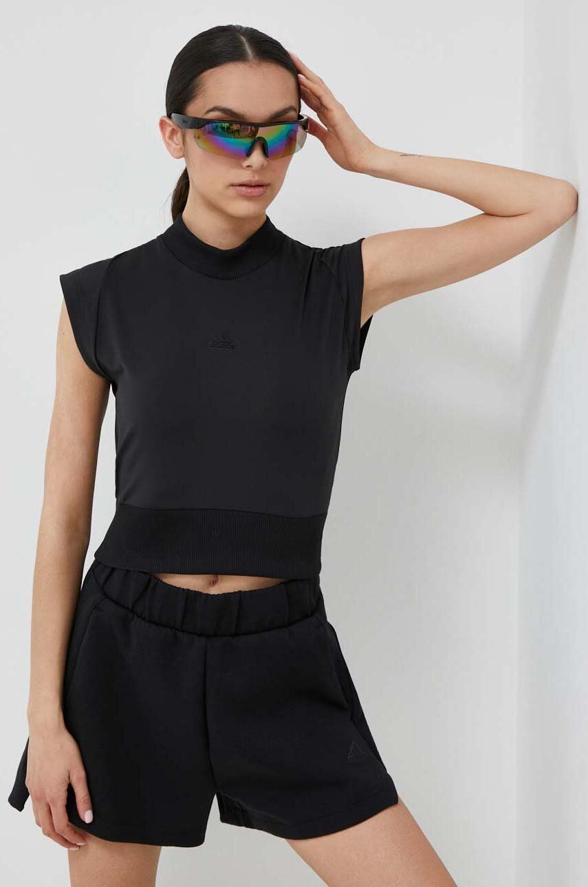 adidas t-shirt Z.N.E damski kolor czarny z półgolfem