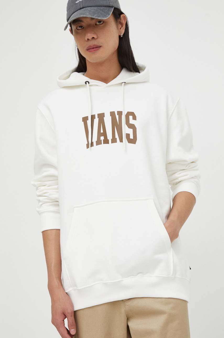 Vans bluza bawełniana męska kolor beżowy z kapturem z nadrukiem