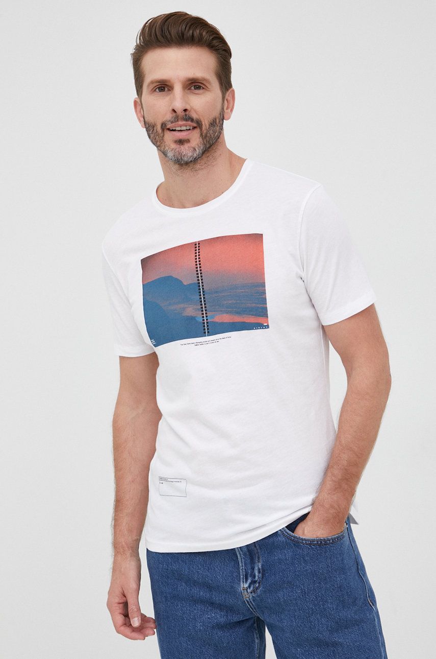 Sisley t-shirt bawełniany kolor biały z nadrukiem