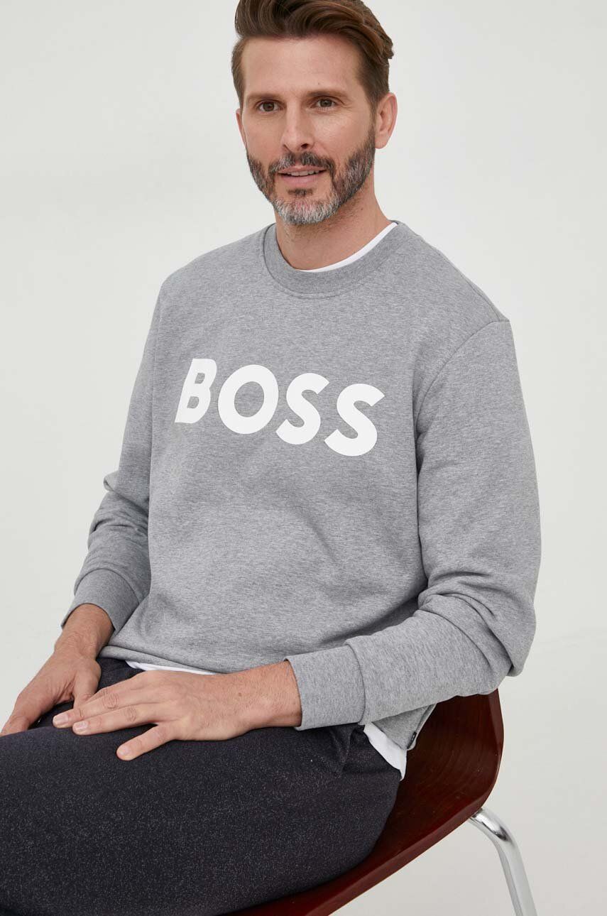 BOSS bluza bawełniana męska kolor szary z nadrukiem
