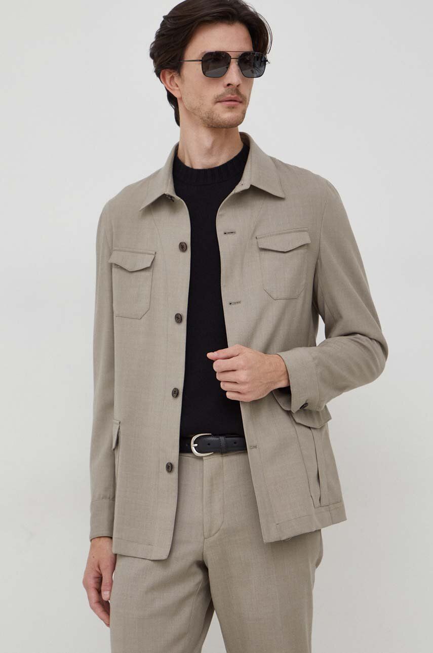 Michael Kors koszula wełniana kolor beżowy regular z kołnierzykiem klasycznym