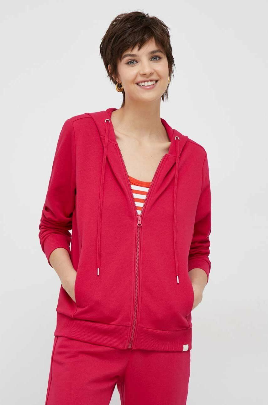 United Colors of Benetton bluza bawełniana damska kolor różowy z kapturem gładka
