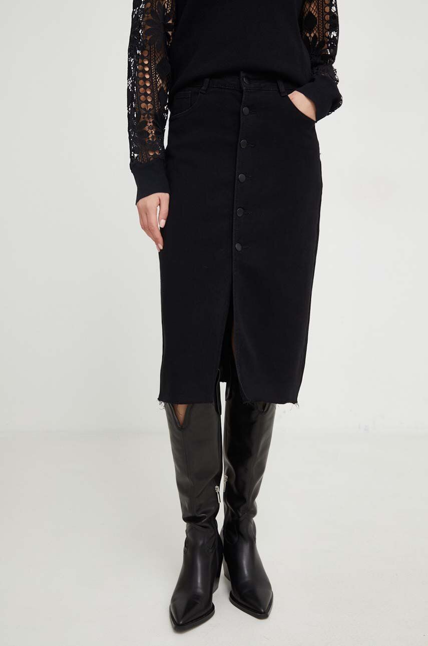 Answear Lab spódnica jeansowa kolor czarny midi prosta