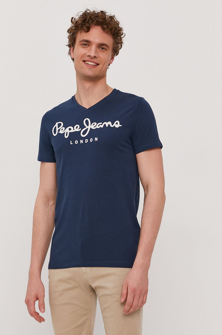 Pepe Jeans T-shirt męski kolor granatowy z nadrukiem