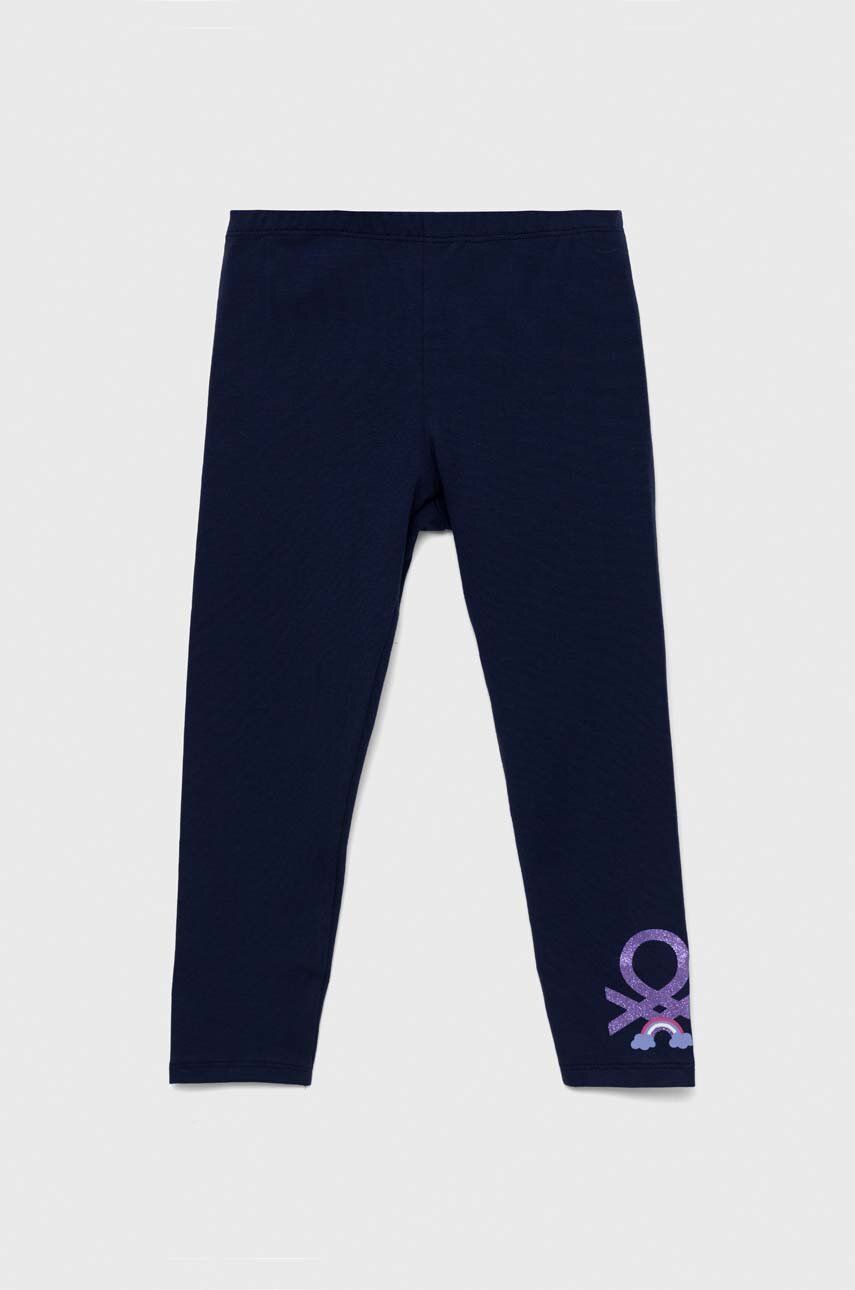 United Colors of Benetton legginsy dziecięce kolor granatowy z nadrukiem