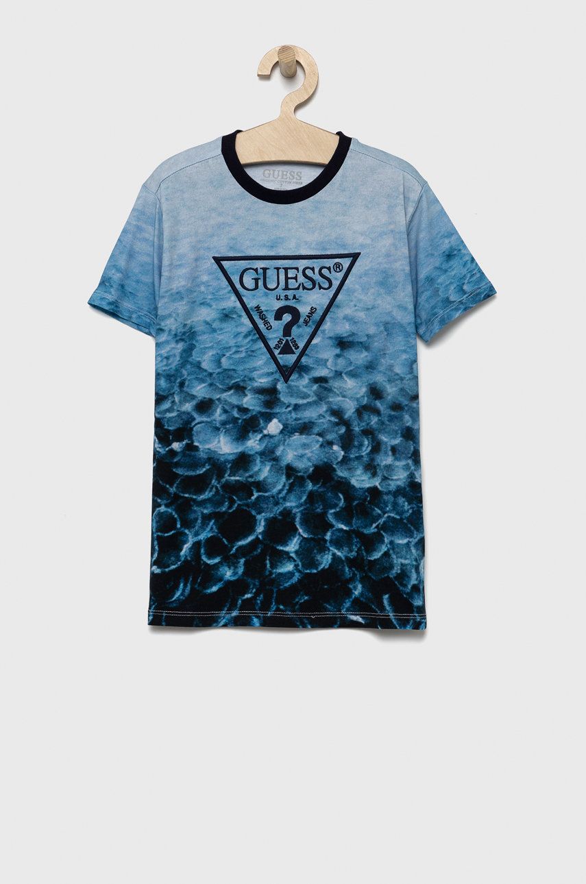 Guess T-shirt bawełniany dziecięcy wzorzysty
