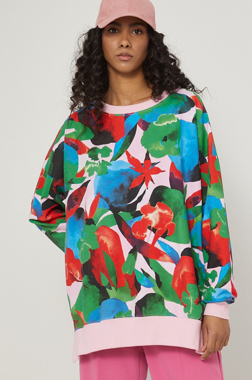 Medicine bluza bawełniana damska kolor różowy wzorzysta