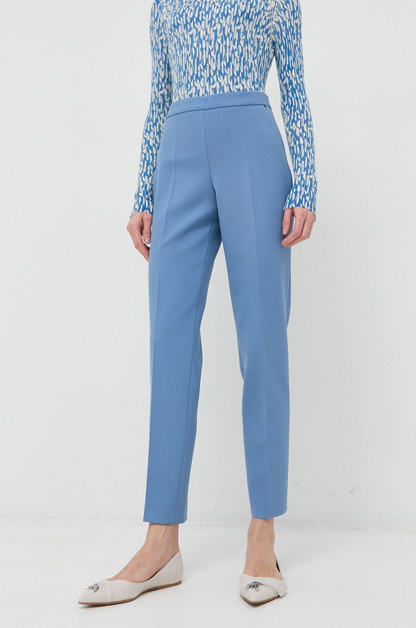 BOSS spodnie damskie kolor niebieski dopasowane high waist