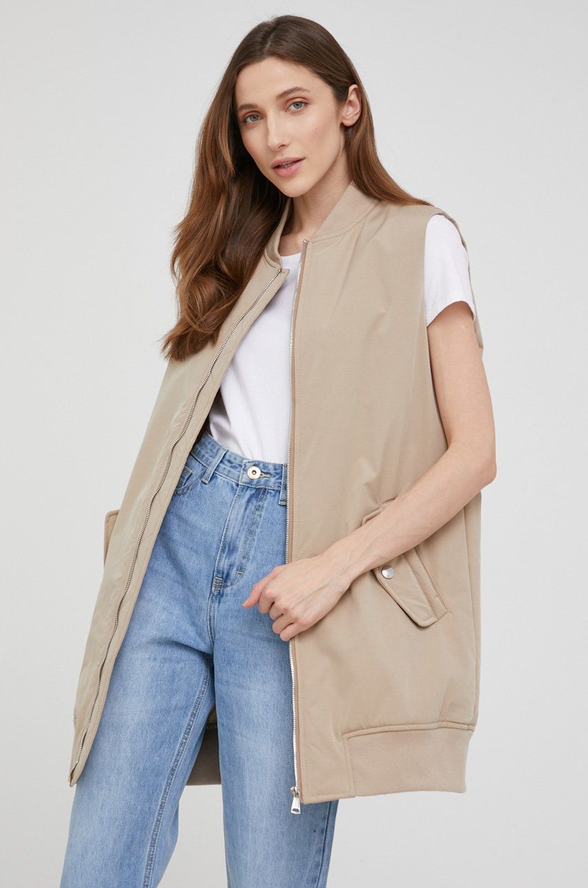 Answear Lab bezrękawnik damski kolor beżowy przejściowy