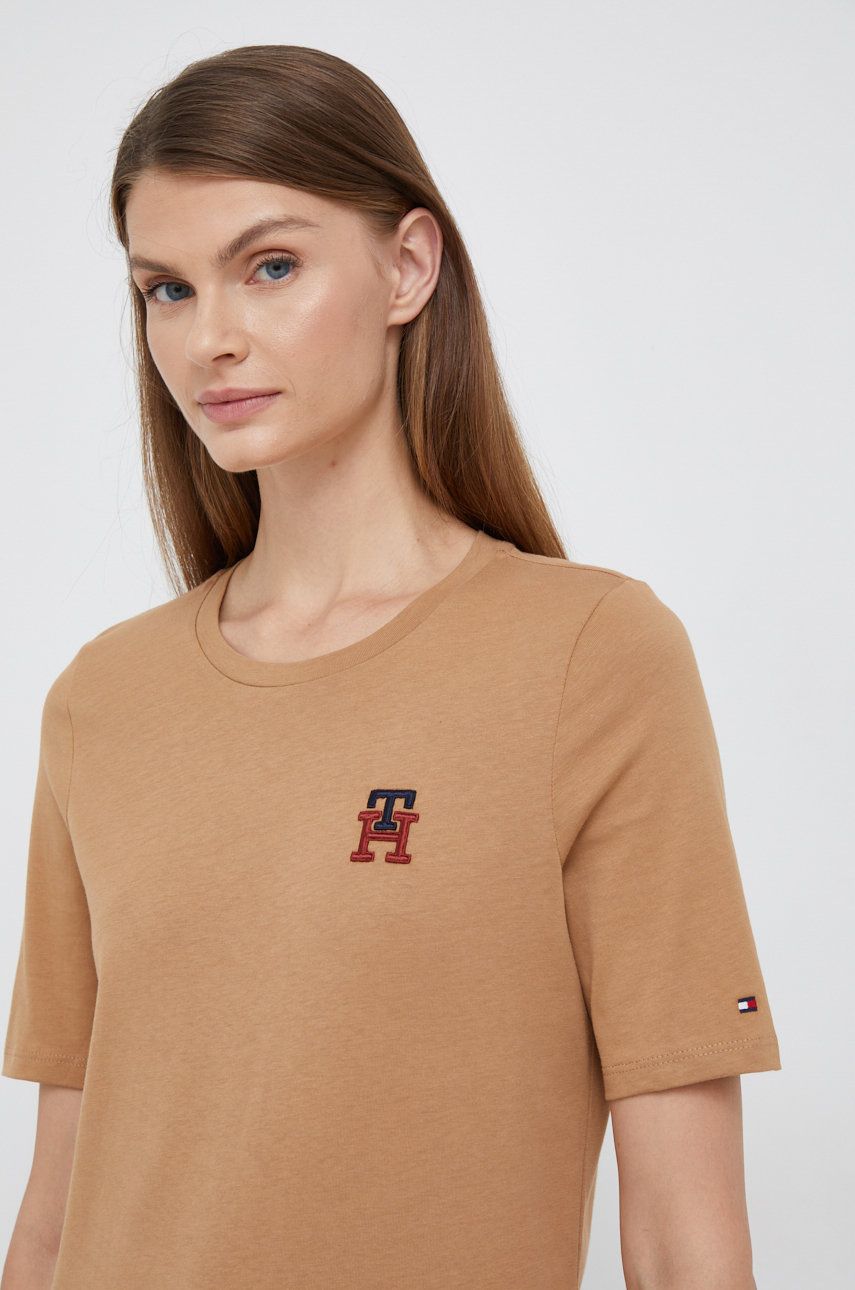 Tommy Hilfiger t-shirt bawełniany kolor brązowy