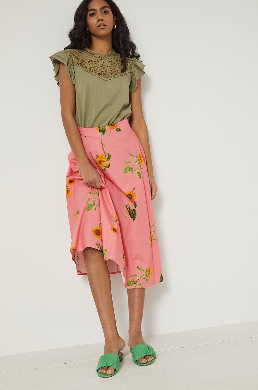Medicine spódnica bawełniana kolor różowy midi rozkloszowana