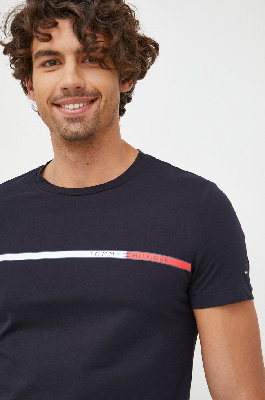 Tommy Hilfiger t-shirt bawełniany kolor granatowy z nadrukiem