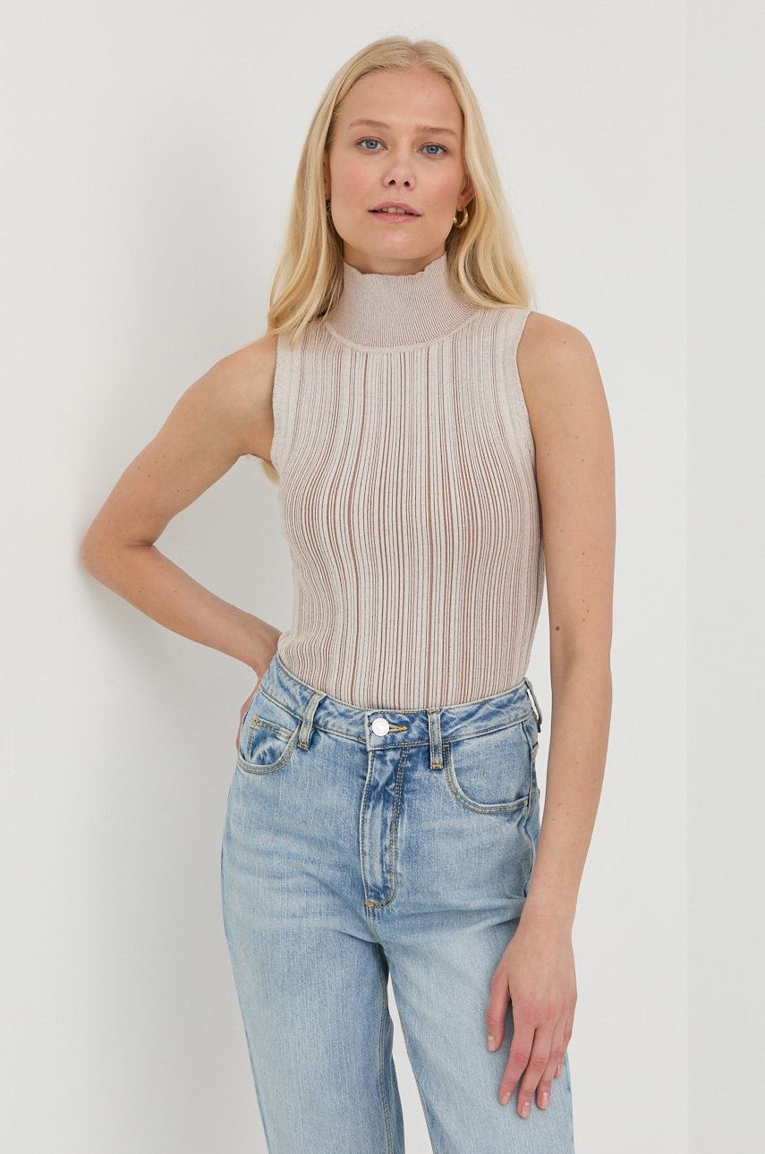 Guess top damski kolor beżowy z półgolfem